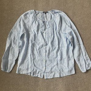NYDJ Not Your Daughters Jeans Shirt Womens Small Blue White Peasant Boho Flowy